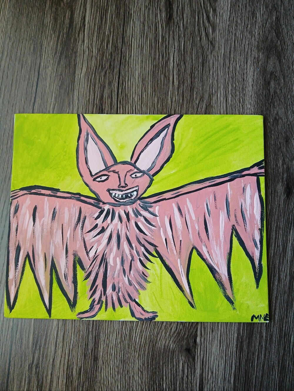 Pink Bat Painting Folk Art